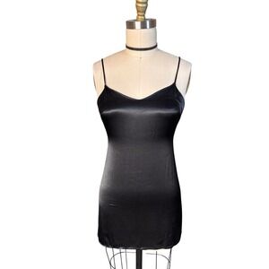 Vintage Byer Too! California Slip Dress Satin Mini Spaghetti Strap XS Black